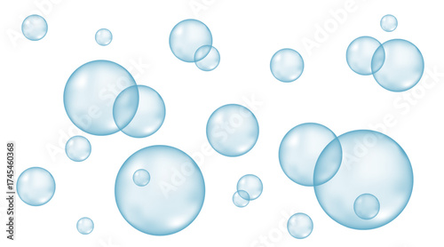 Micellar water, blue air bubble background.