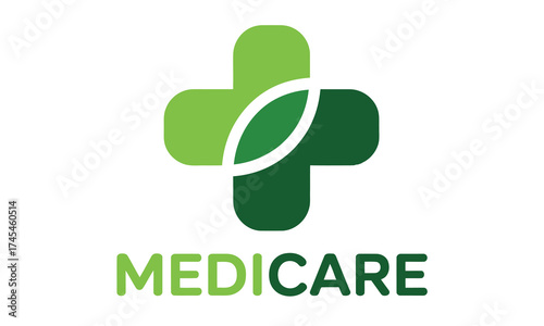 Green cross logo with leaf and "medicare" text for health services