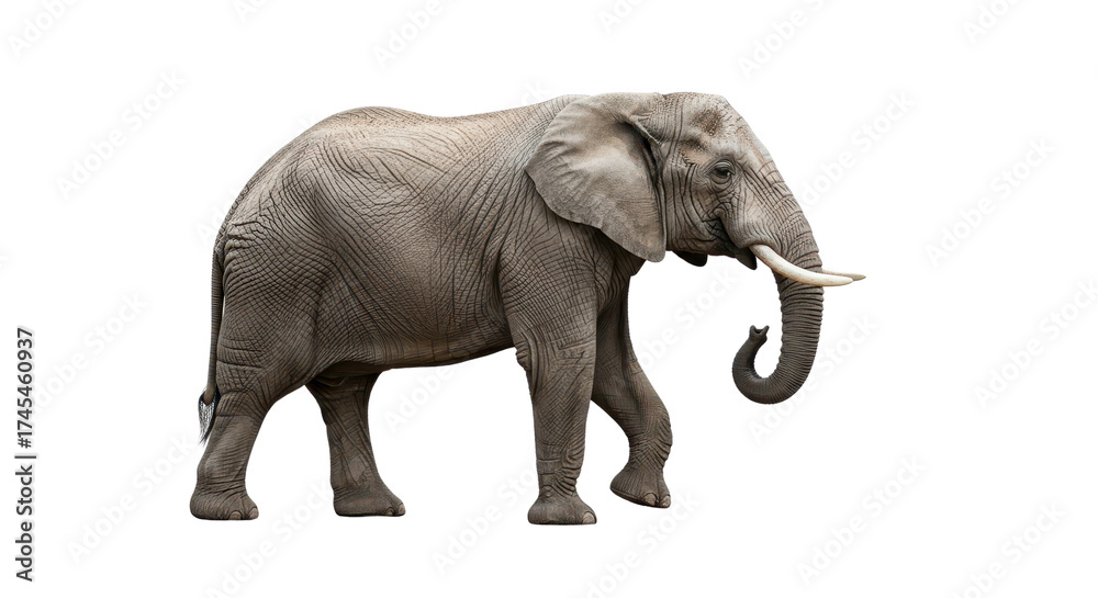 Fototapeta premium African elephant walking gracefully isolated PNG with Transparent Background