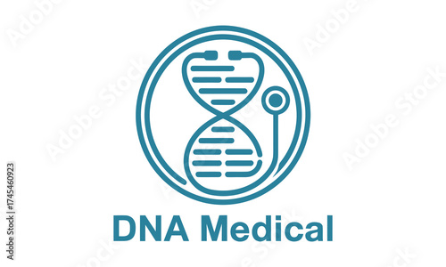 Dna medical logo symbol featuring a stylized helix and stethoscope for healthcare branding