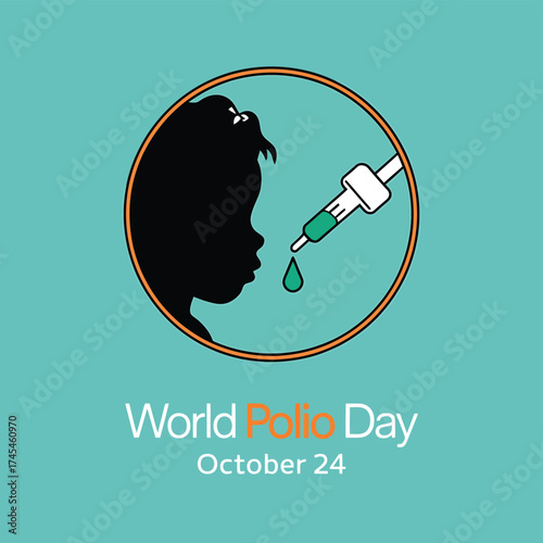 Vector art of world polio day illustration with a childs profile and a drop of vaccine, emphasizing the importance of immunization