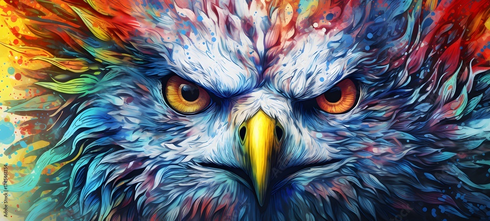 Obraz premium Pointillist grunge design of Devil griffin with abstract dotted pattern ,generative AI