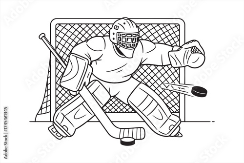 Ice Hockey Goalie Action Line Art – Sports Coloring Page for Kids and Printables