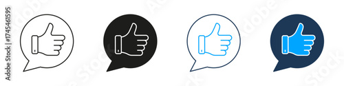 Thumbs Up In Speech Bubble Line And Solid Icon Set. Positive Feedback, Approval, And Social Media Interaction Symbol Collection. Communication And Engagement. Isolated Vector Illustration