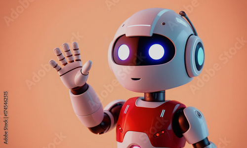 cute robot assistant waving hello  holographic glow  Generative AI