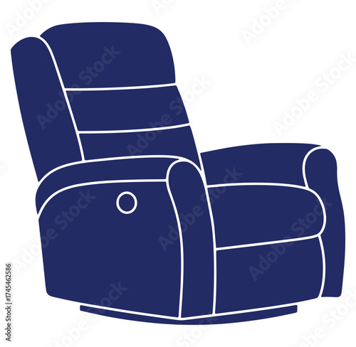 Simple vector illustration of a navy blue reclining chair with white outline details