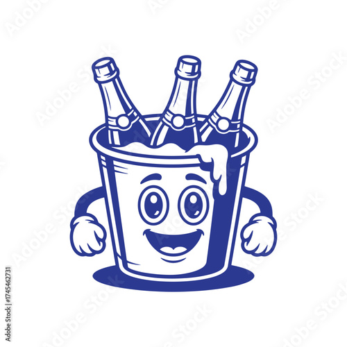 Beer Bottles in Ice Bucket Cartoon