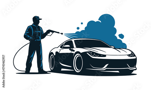 Professional car wash service with high-pressure sprayer and detailed cleaning