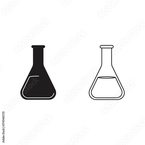 Erlenmeyer Flasks in Black and White science laboratory chemistry biology glassware liquid experiment research scientific equipment