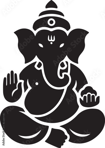 Black Silhouette of Lord Ganesha Remover of Obstacles and God of Wisdom