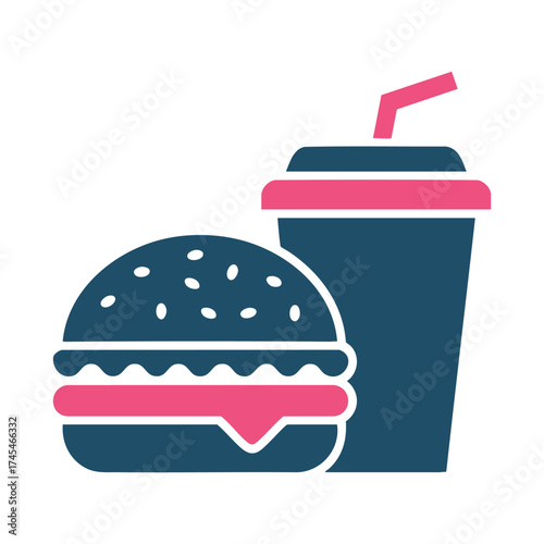 Simple flat design burger and soda icon for fast food restaurant menus and branding