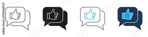 Thumbs Up In Speech Bubble Line And Solid Icon Set. Positive Feedback, Approval, And Social Media Interaction Symbol Collection. Communication And Engagement. Isolated Vector Illustration