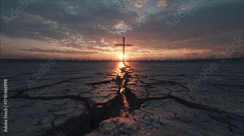 silhouette of cross in sunset
