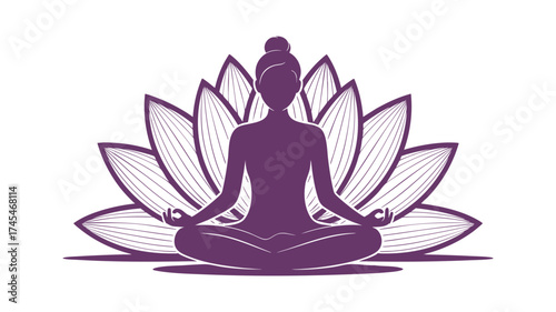 Serene silhouette of person meditating in lotus position with blooming lotus flower