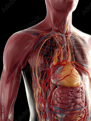 Detailed 3D Visualization of Heart, Veins, and Arteries in the Human Body