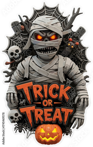 halloween mummy with halloween elements