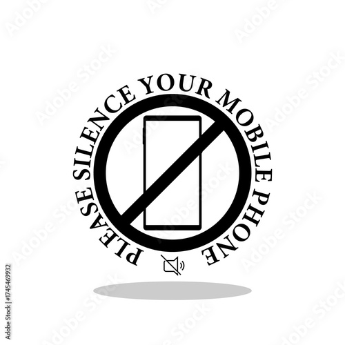 Please silence your mobile phone sign with shadow
