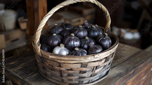 Wallpaper Mural Rustic Basket Filled with Fresh Purple Onions on Wooden Table Torontodigital.ca