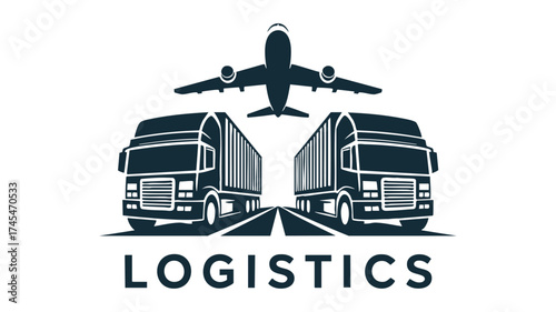 Modern logistics logo featuring trucks and airplane for global shipping and delivery services