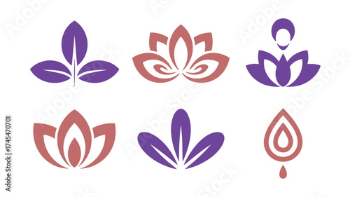 Collection of serene lotus flower and yoga pose icons for wellness and spirituality