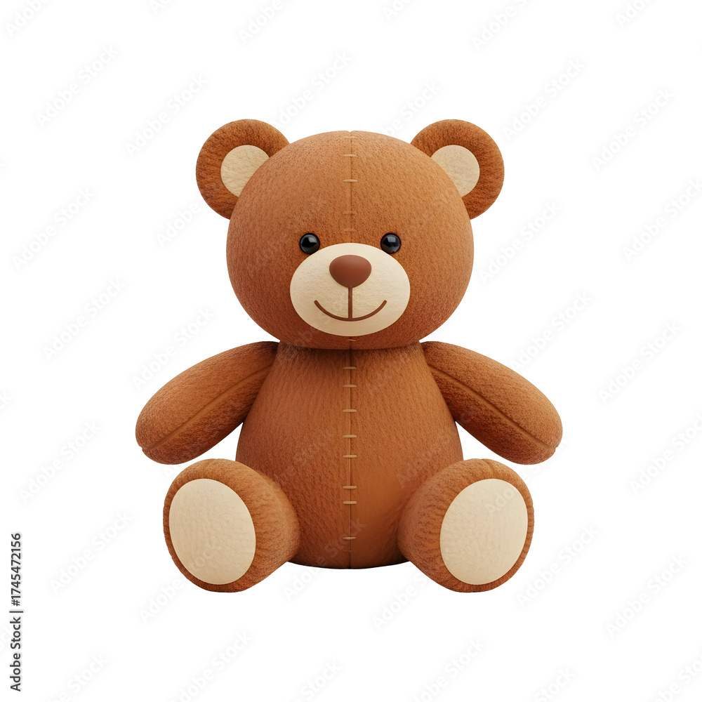 Fototapeta premium 3d icon of a cute, fluffy brown teddy bear sitting down, isolated on transparent background