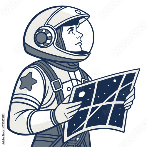 Astronaut holding a map looking at the stars