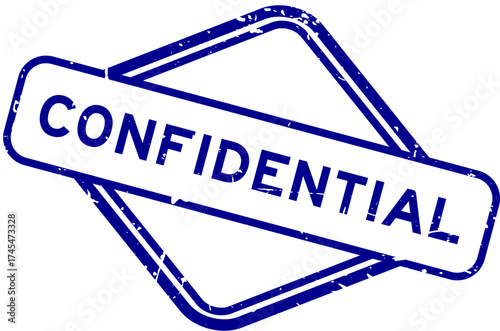 Grunge blue confidential word rubber seal stamp on white background