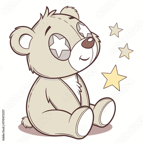 Cute teddy bear with star eyes sitting