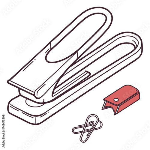 Illustration of a hole puncher with paper clips