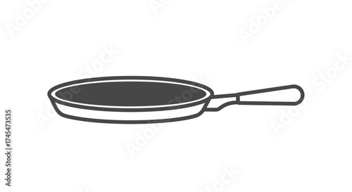 Simple Outline Illustration of a Frying Pan with Handle.