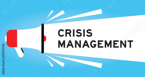 Color megaphone icon with word crisis management in white banner on blue background