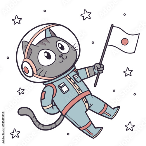 Astronaut cat holding the flag of japan