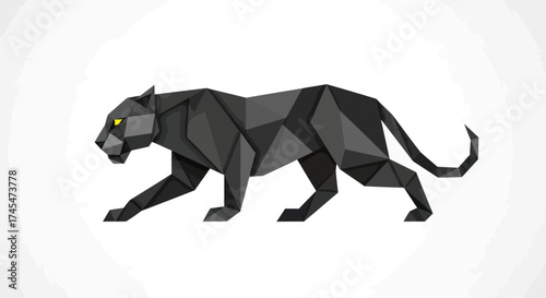 Geometric Black Panther Illustration with Striking Yellow Eyes.