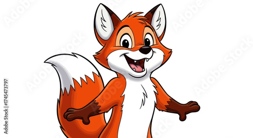 Cartoon Fox with Orange Fur and Smiling Expression.
