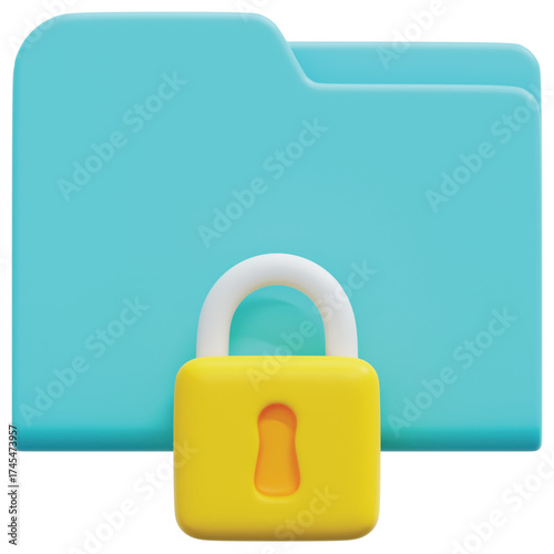 A 3D render of a light blue folder with a yellow padlock securing its contents.
