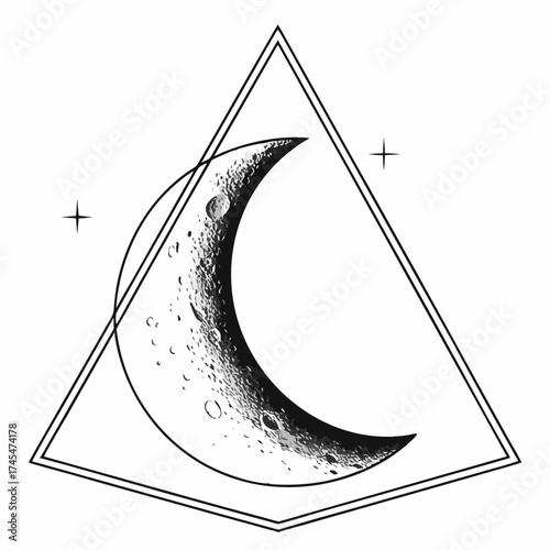 Crescent moon inside a triangle frame design