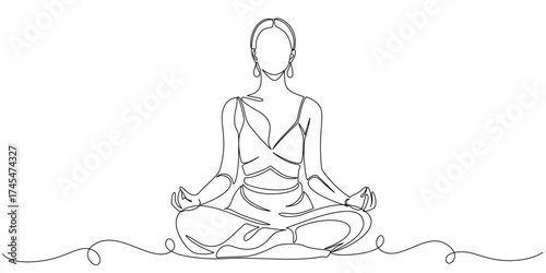 yoga woman line art style vector illustration