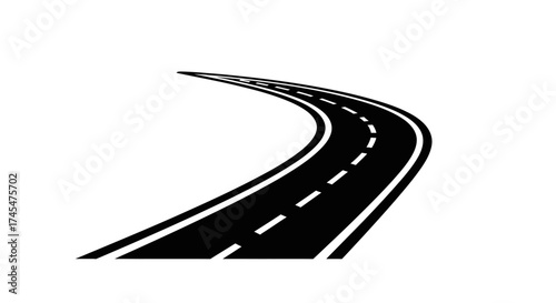 A curving asphalt road with white dashed lines symbolizing a journey.