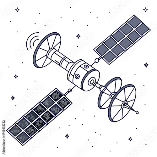 Illustration of a satellite orbiting in space