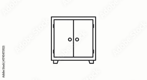 Minimalist Line Art of a Two-Door Cabinet with Round Knobs.
