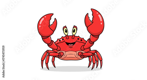 Cartoon Red Crab with Large Claws and Googly Eyes.