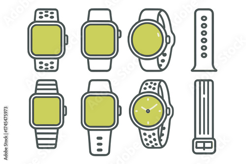 Modern smartwatches and interchangeable wristbands for wearable technology accessories