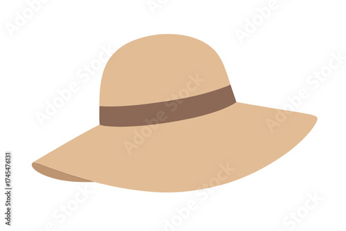 Minimalist wide-brimmed sun hat in neutral beige with a contrasting brown ribbon band