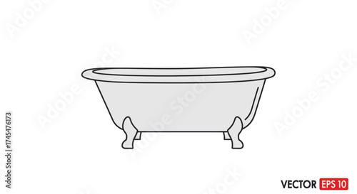 Classic Clawfoot Bathtub Illustration with Simple Design and Elegant Curves.