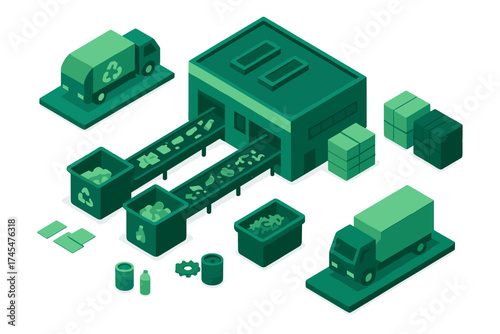 Modern recycling plant facility processing waste materials on conveyor belts