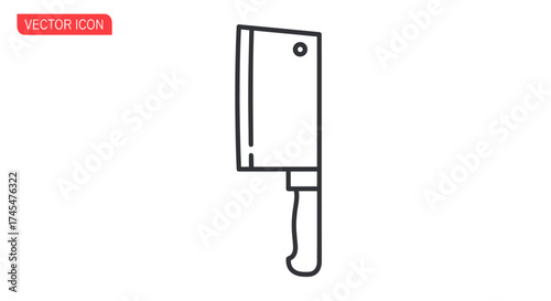 Minimalist Line Art Meat Cleaver Kitchen Tool Icon.