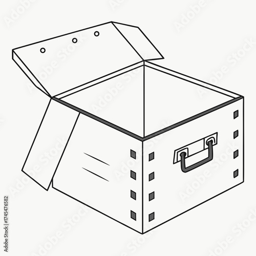 Open cardboard box with handle and reinforced edges