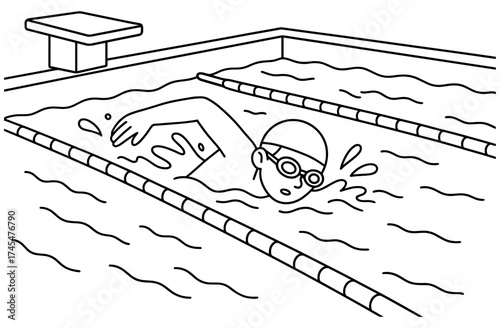 Swimmer practicing freestyle in swimming pool outline