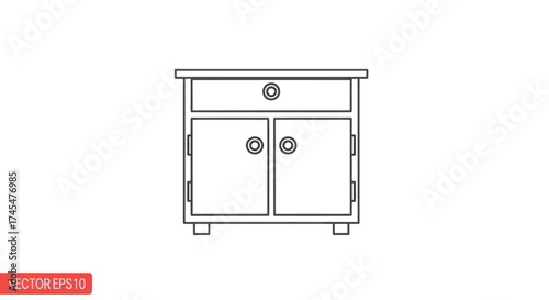 Simple Line Drawing of a Two-Door Cabinet with Drawer.