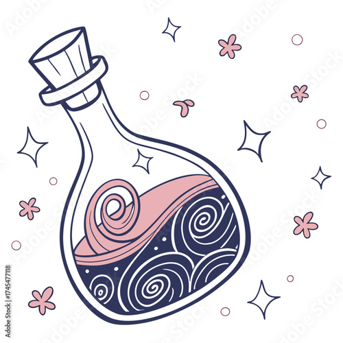 Illustration of a potion bottle with pink liquid